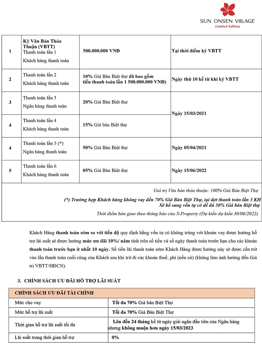 Chính sách bán hàng biệt thự Sun Onsen Village Limited Edition tháng 01/2021 - Trang 3. Chính sách bán hàng biệt thự Sun Onsen Village Limited Edition tháng 01/2021 - Trang 3.