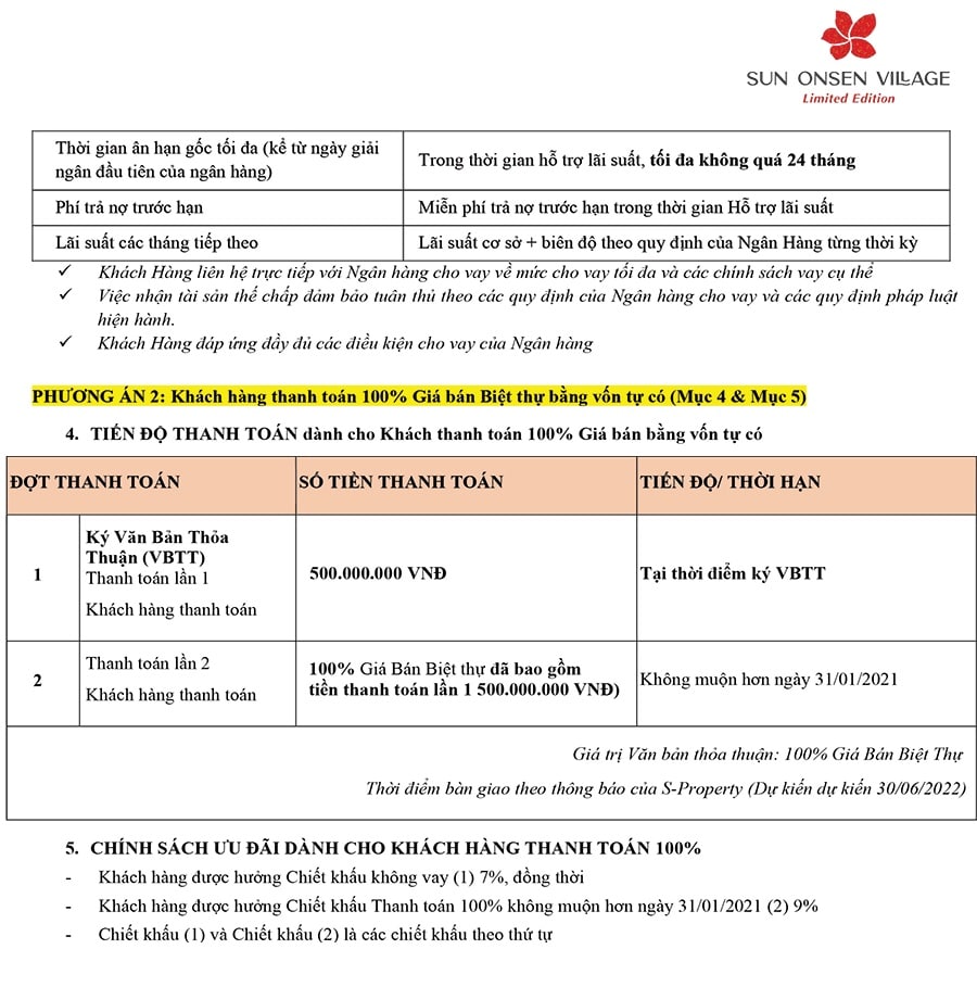 Chính sách bán hàng biệt thự Sun Onsen Village Limited Edition tháng 01/2021 - Trang 4. Chính sách bán hàng biệt thự Sun Onsen Village Limited Edition tháng 01/2021 - Trang 4.