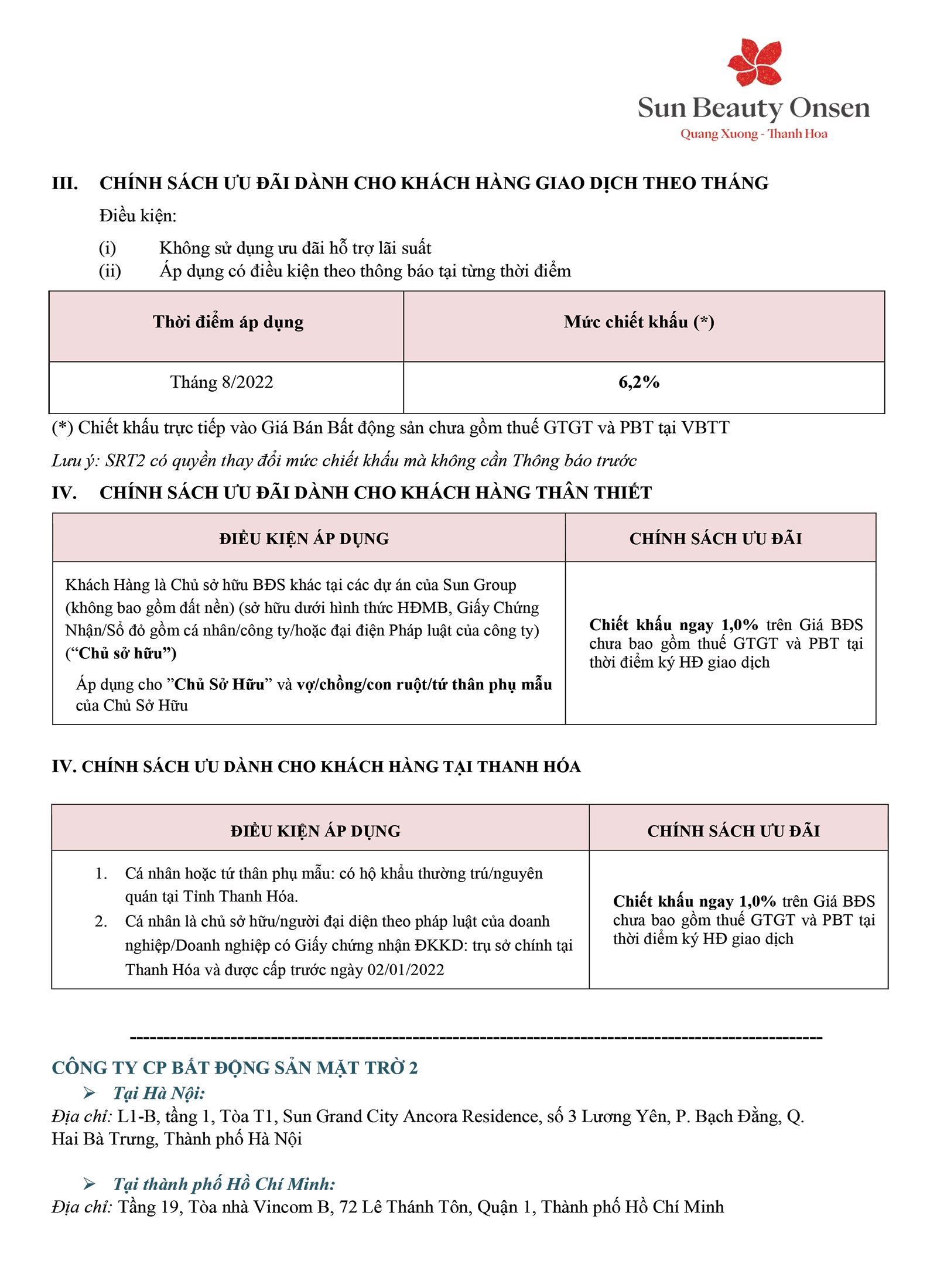 Chính sách bán hàng biệt thự Sun Beauty Onsen tháng 09/2022 Trang 4.